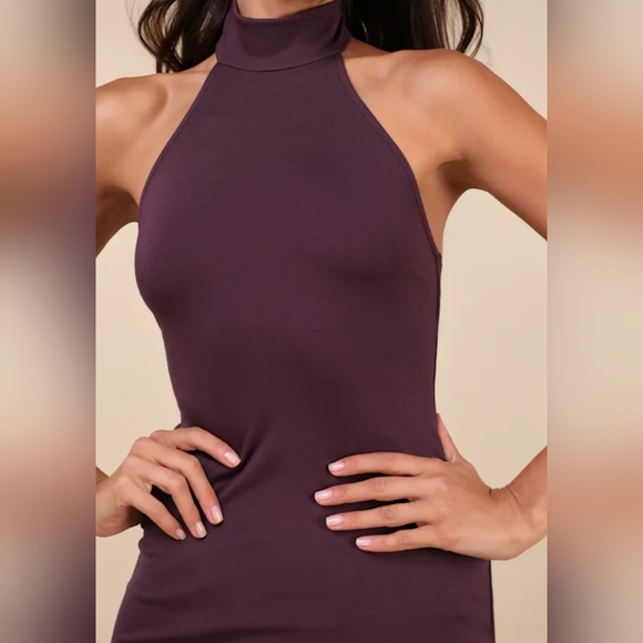 LULU'S DARK PURPLE HALTER MIDI DRESS SIZE MEDIUM - Picture 2 of 7
